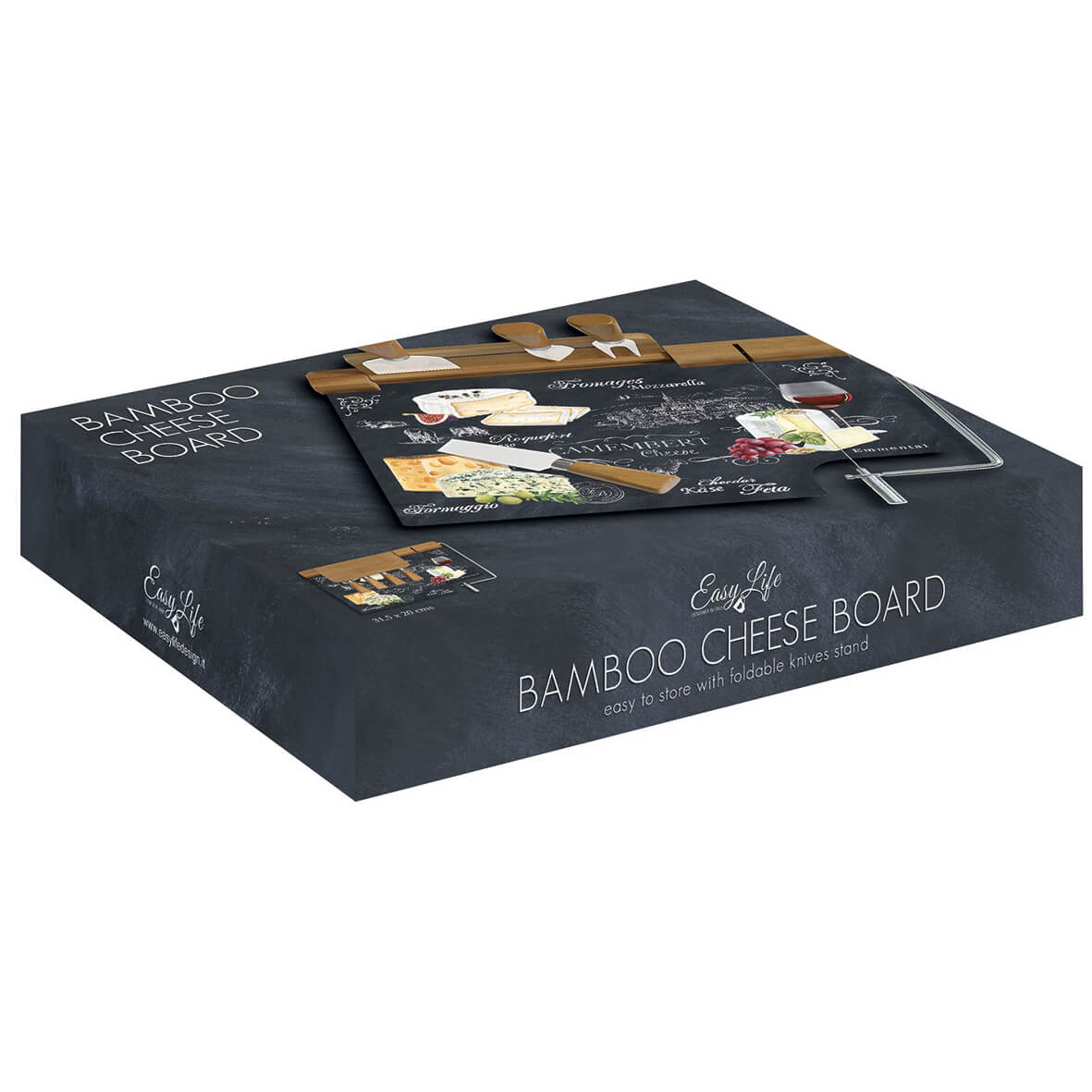 Tabla de queso de bambú con cuchillos y cubierta de vidrio - Image 7