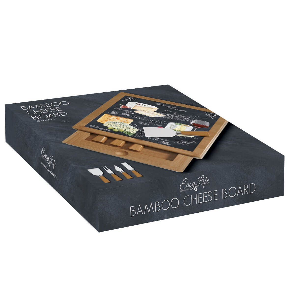 Tabla de queso de bambú con cuchillos y cubierta de vidrio - Image 4